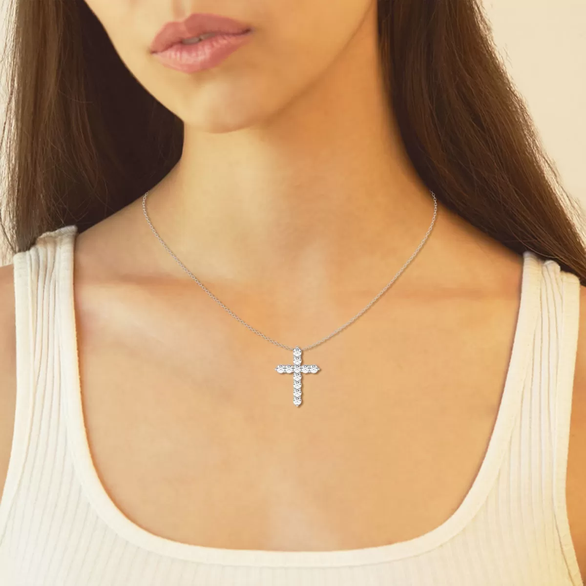 1.0 TCW Round Moissanite Diamond Cross Necklace