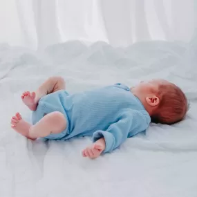 100% Certified Organic Cotton Rib-Knit Baby Sleepsuit with Long Arms - Blue