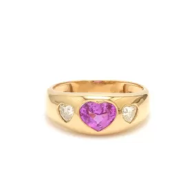 14K & 18K Gold Heart Pink Sapphire & Diamond Dome Ring