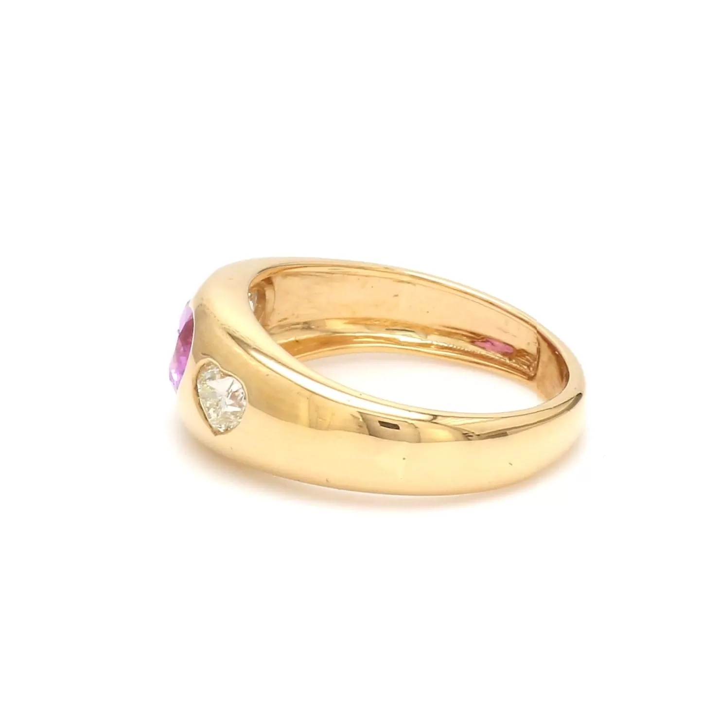 14K & 18K Gold Heart Pink Sapphire & Diamond Dome Ring