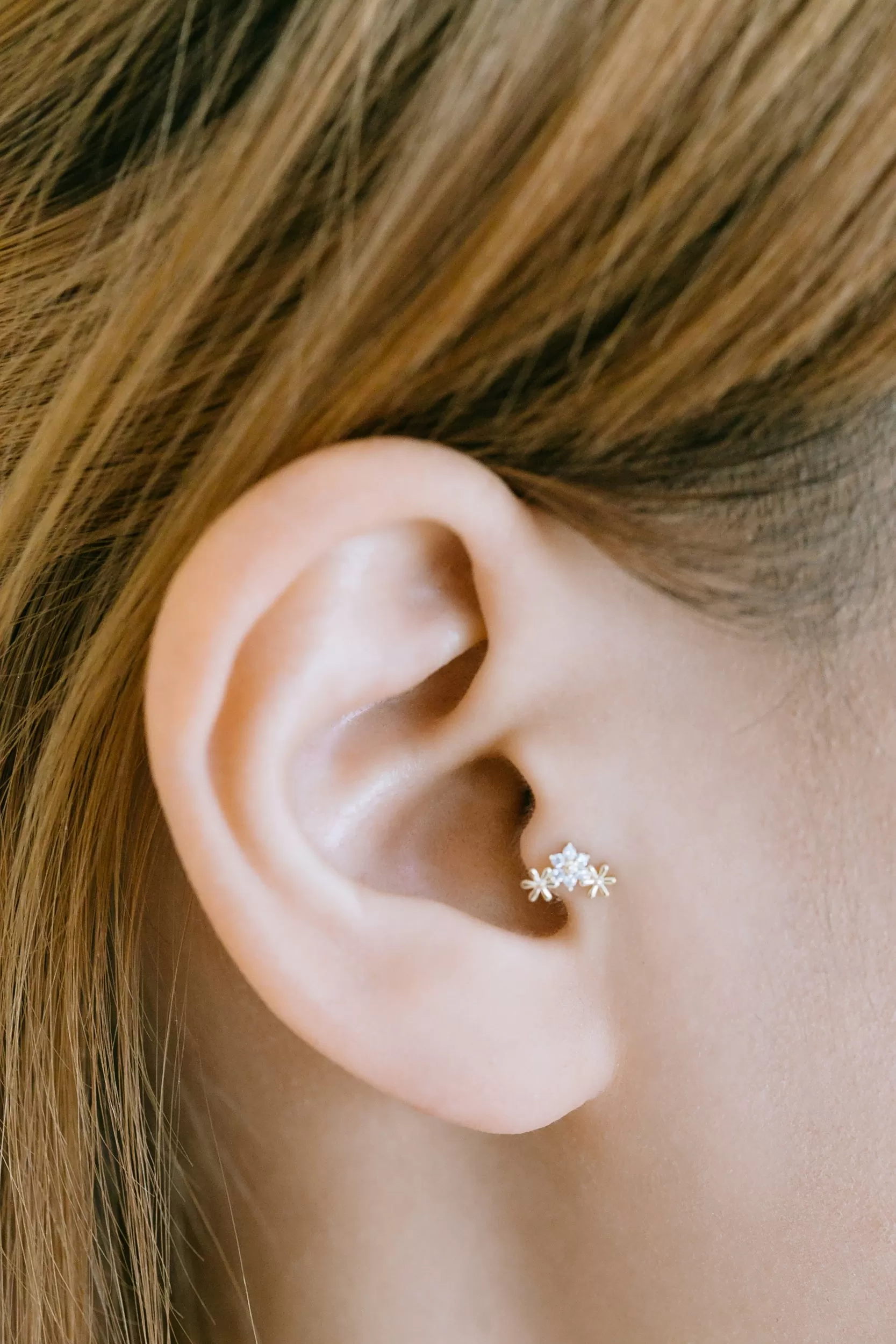 14k Gold Jewelry Spring Flower Barbell Ear Stud Piercing