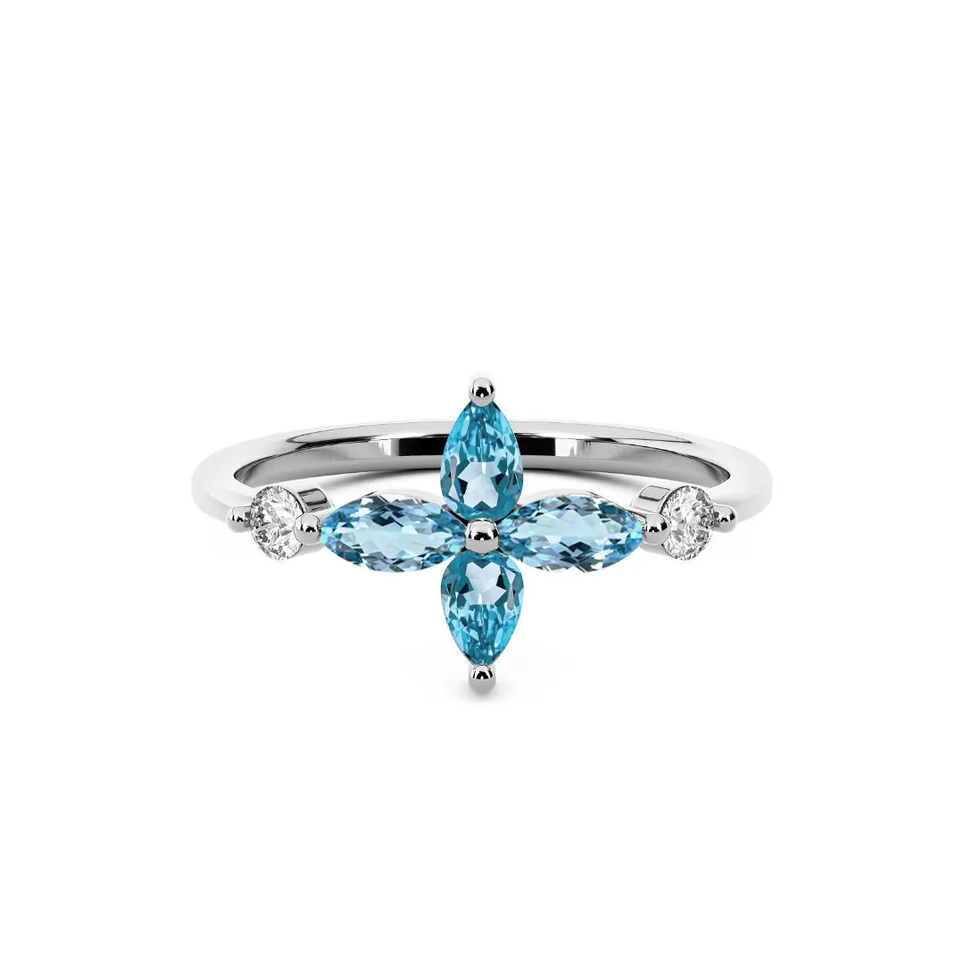 14k White Gold 0.50ct ttw Topaz & Diamond Flower Ring