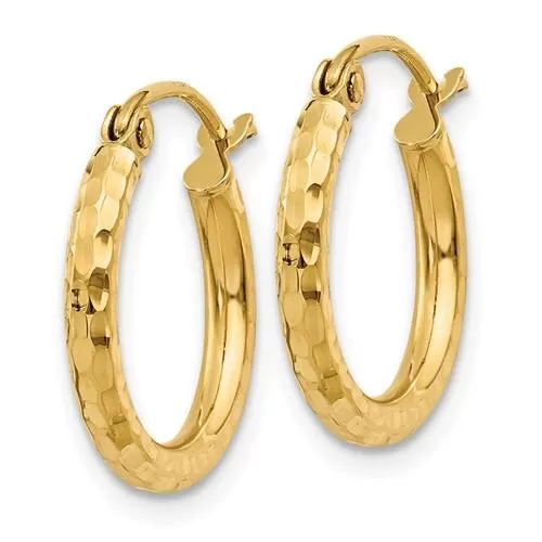 14K Y Gold 15mm Dia Cut Hoop Earrings