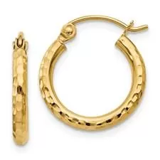 14K Y Gold 15mm Dia Cut Hoop Earrings