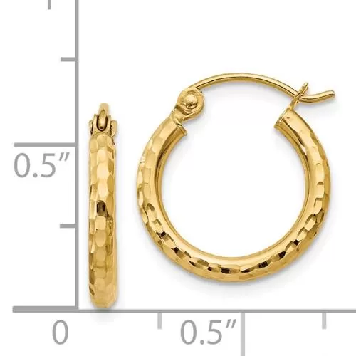 14K Y Gold 15mm Dia Cut Hoop Earrings