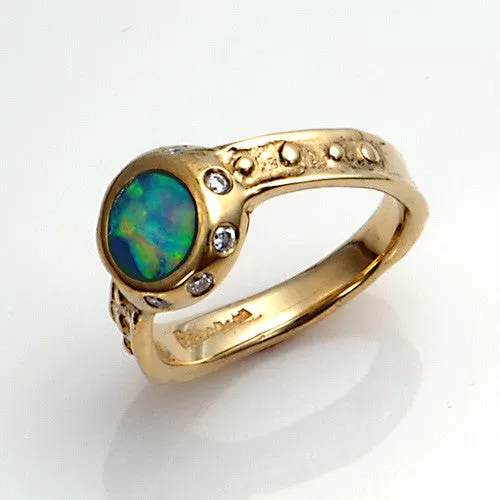 14kt Gold Australian Opal Diamond Ring