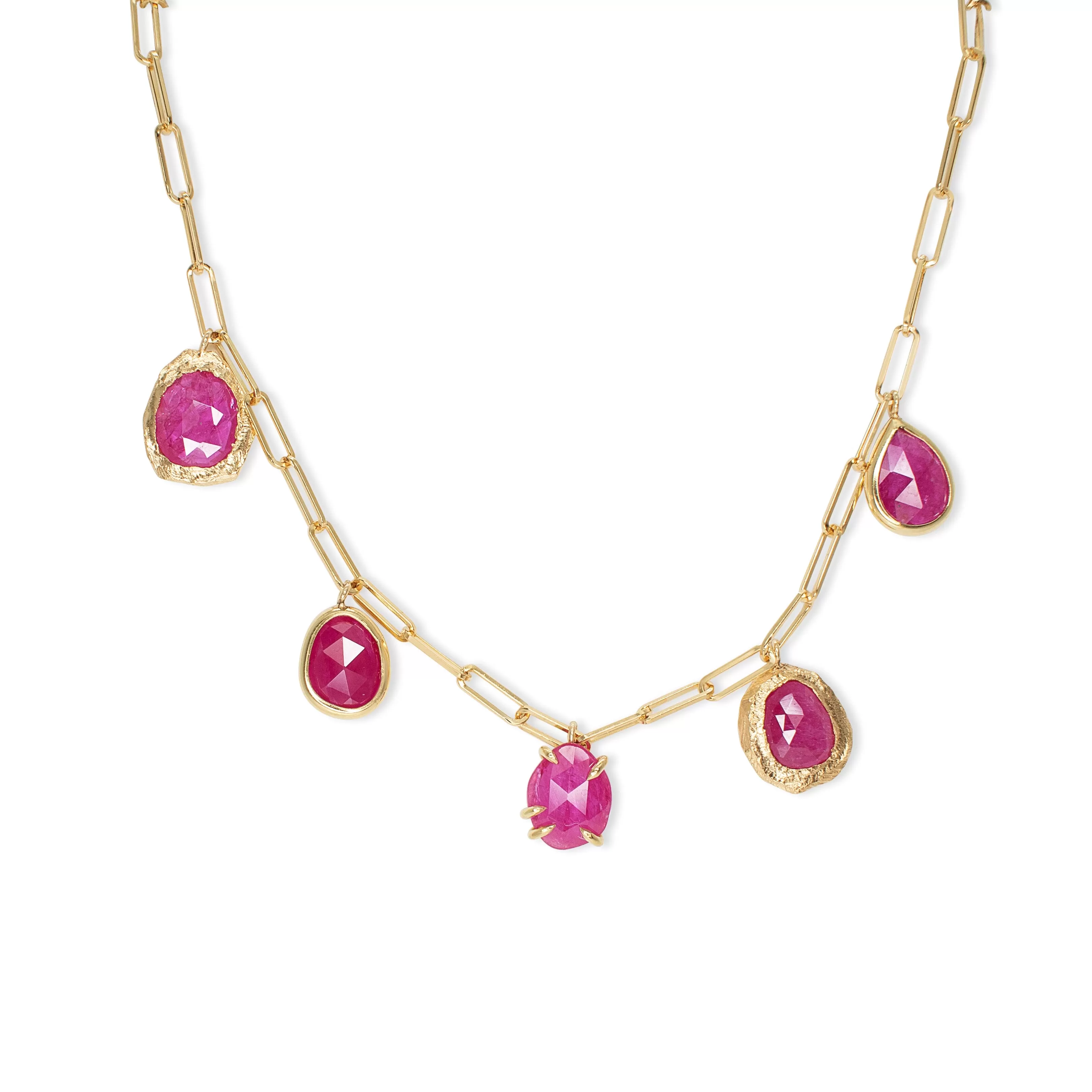 18K Five Stone Necklace in Ruby