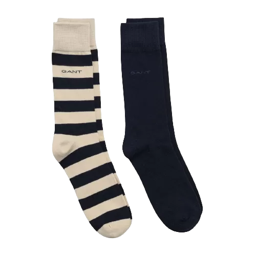 2 Pack Bar Stripe & Solid Socks - Lavish Green | Bright Red | Desert Beige | College Blue