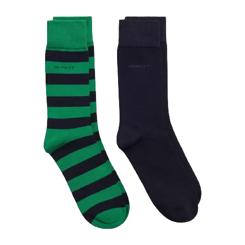 2 Pack Bar Stripe & Solid Socks - Lavish Green | Bright Red | Desert Beige | College Blue