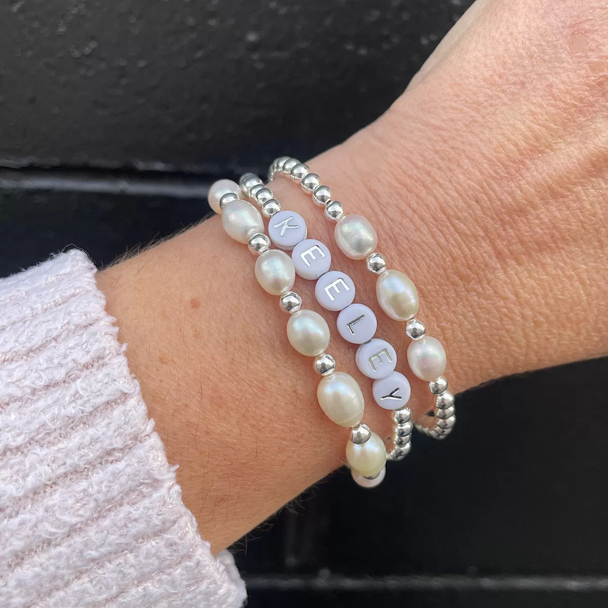 3 Baroque Pearl Bead Bracelet Sterling Silver