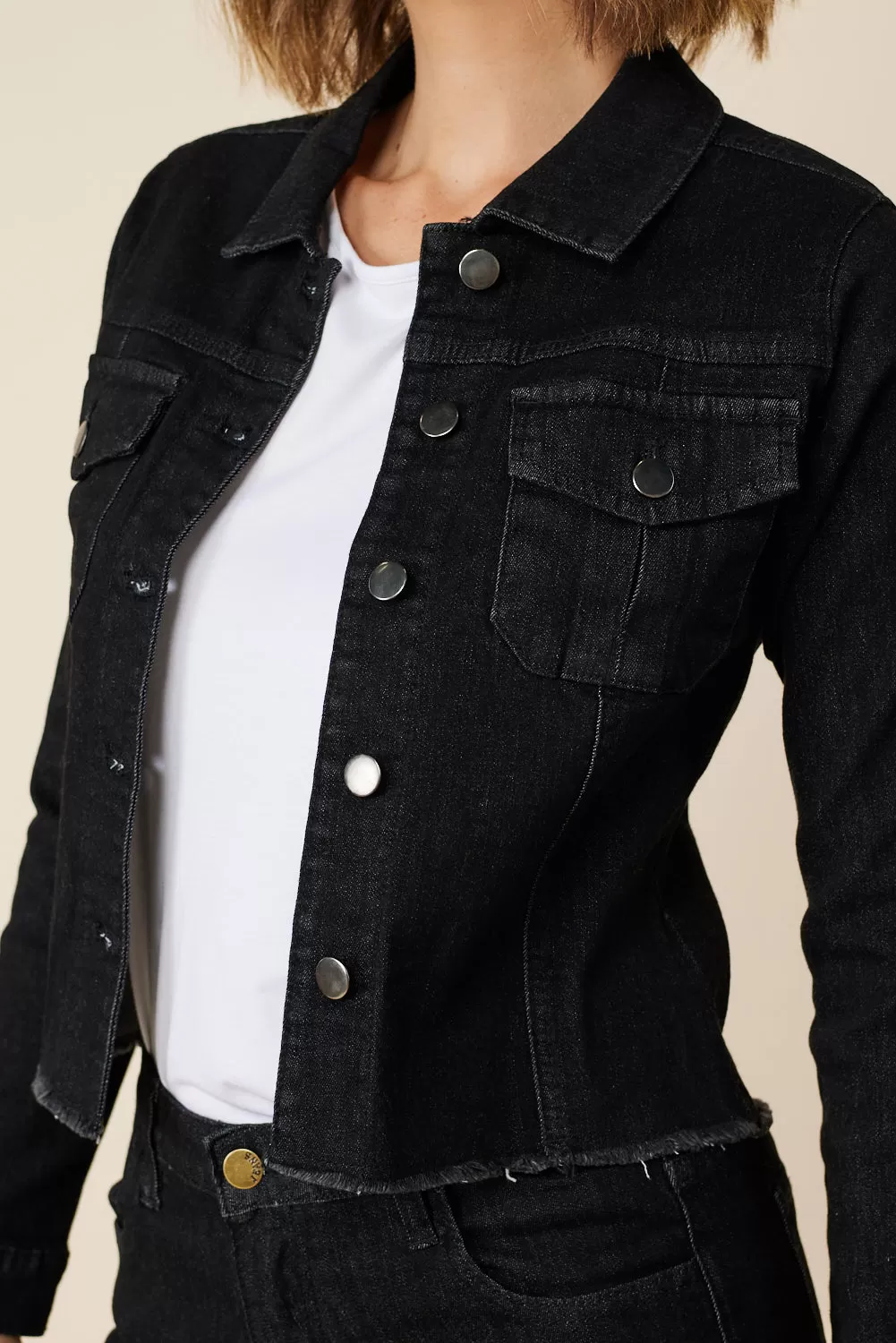 Adrift Cropped Denim Jacket in Black