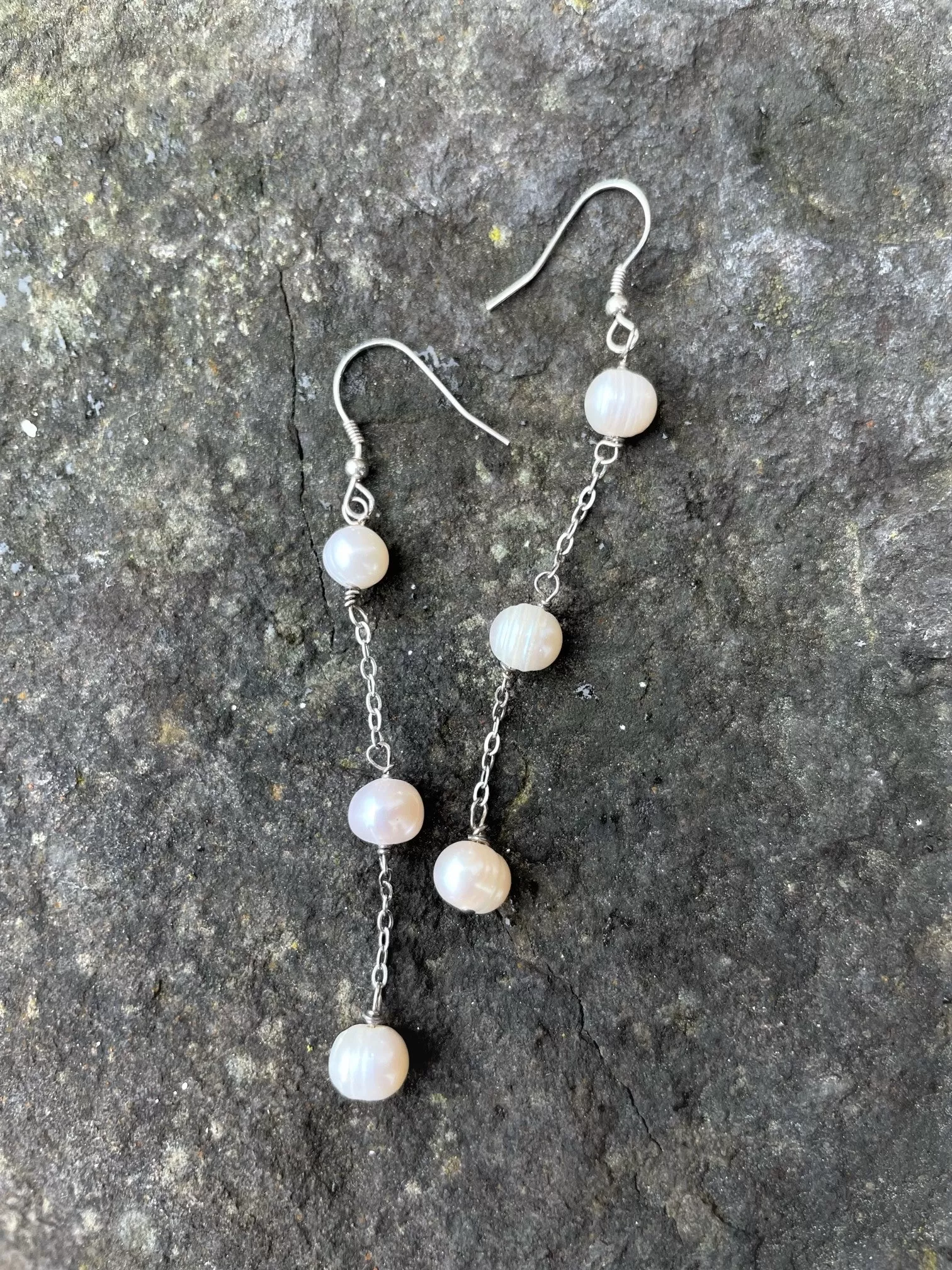 Alice Rose Jewellery - Drop 3 Pearl Earrings