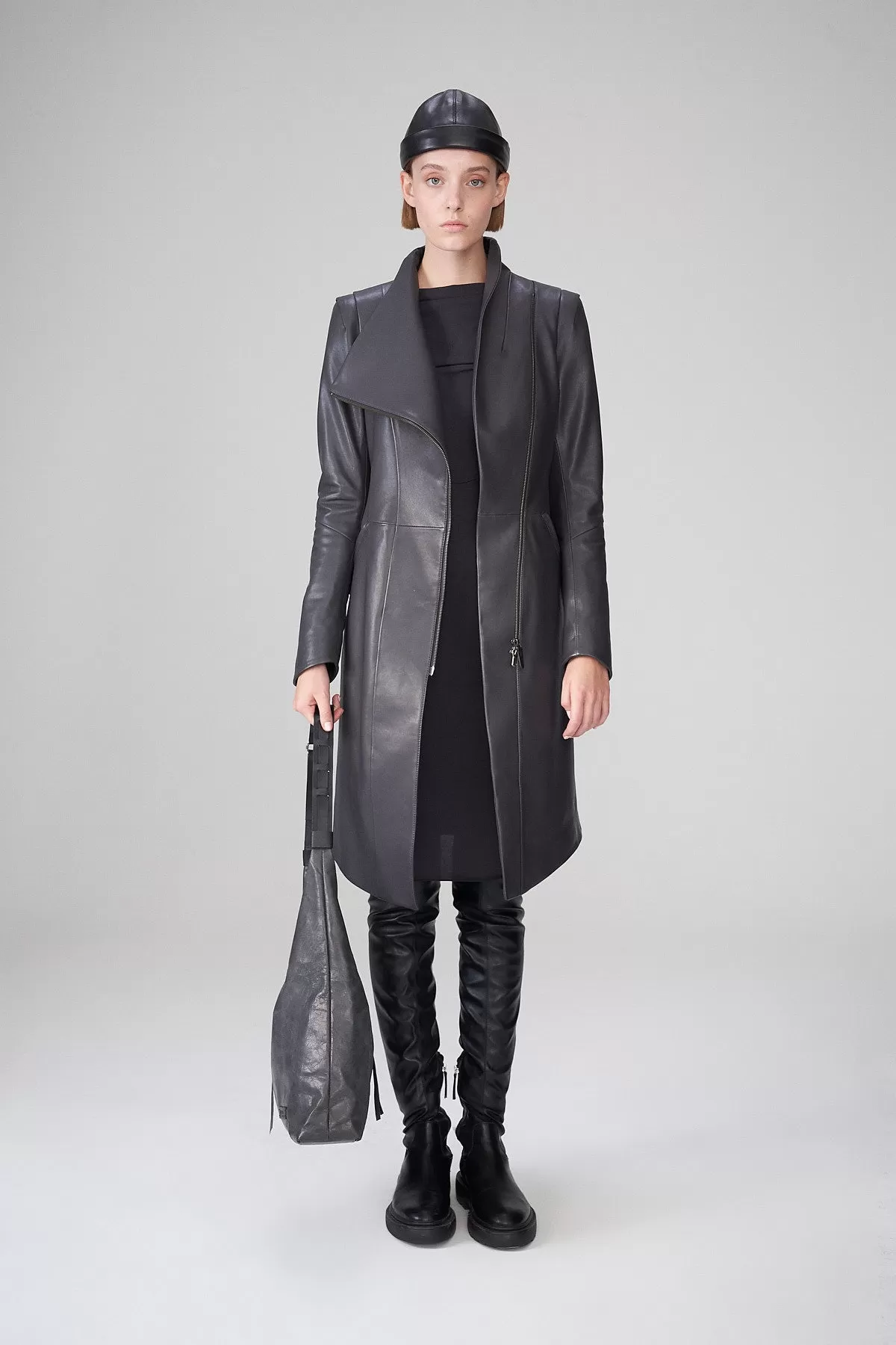 Alyson - Anthracite Leather Coat