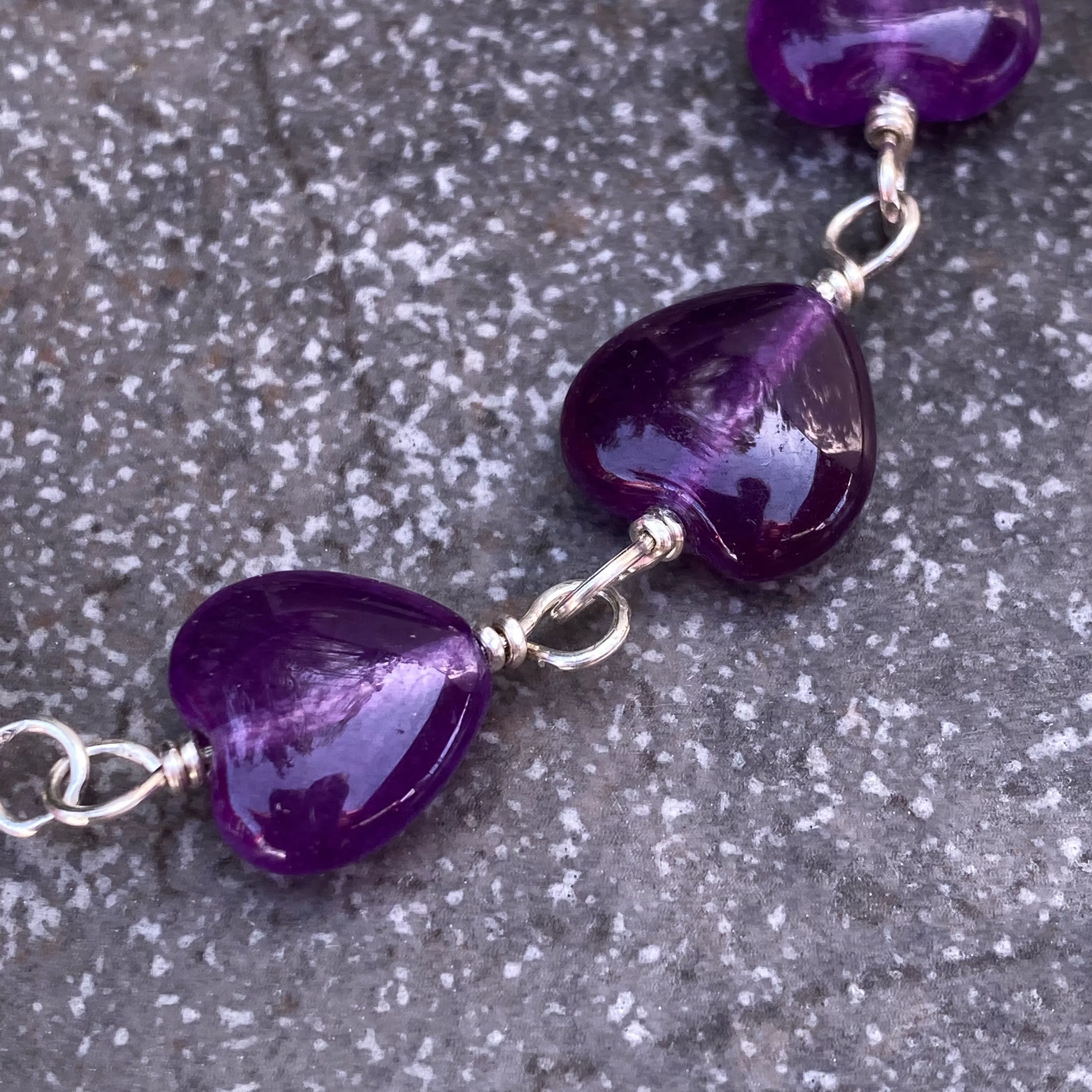 Amethyst Heart and sterling silver bracelet