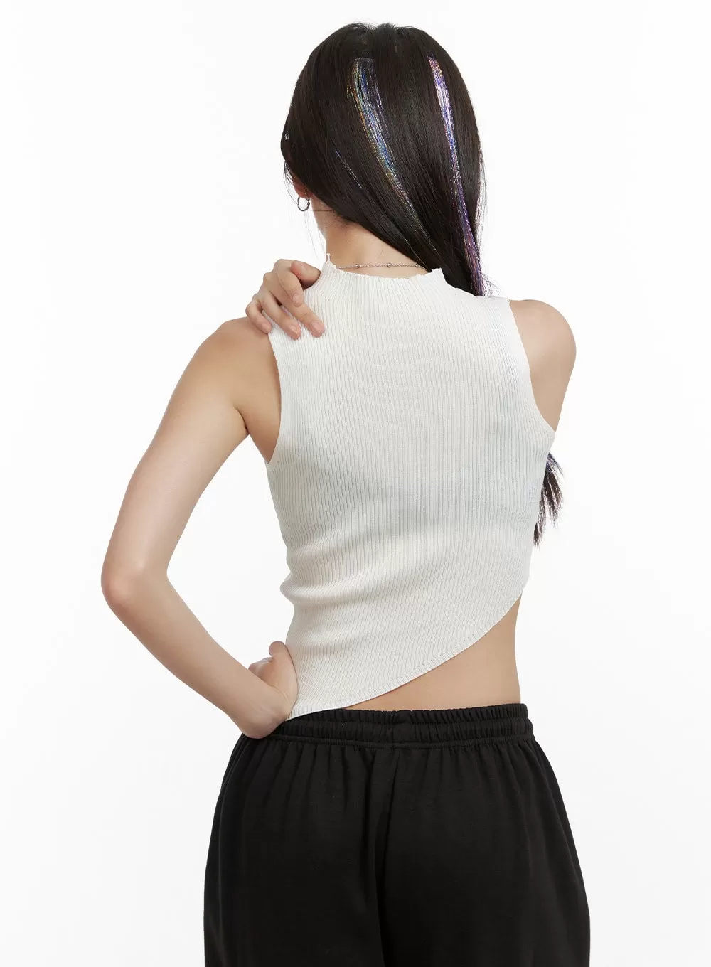 Asymmetrical Mock Neck Crop Sleeveless Top OL408