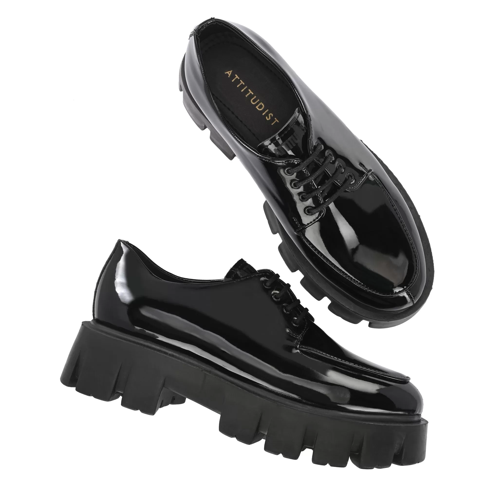 Attitudist Unisex Glossy Black High Heel Derby Shoes