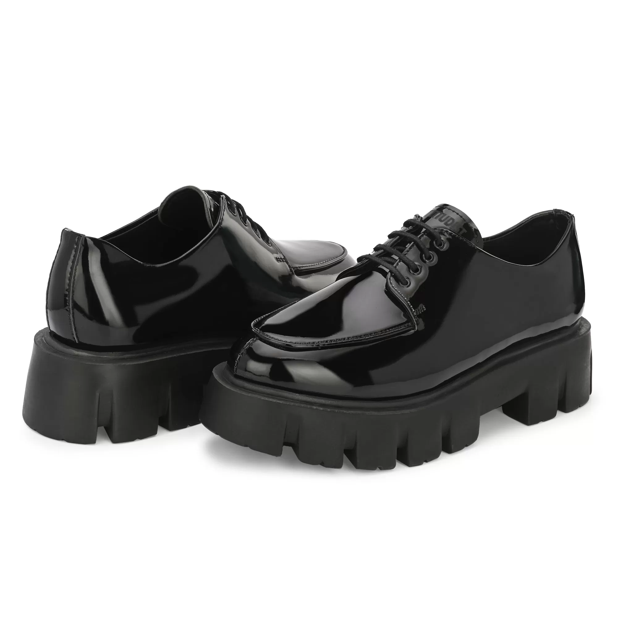 Attitudist Unisex Glossy Black High Heel Derby Shoes