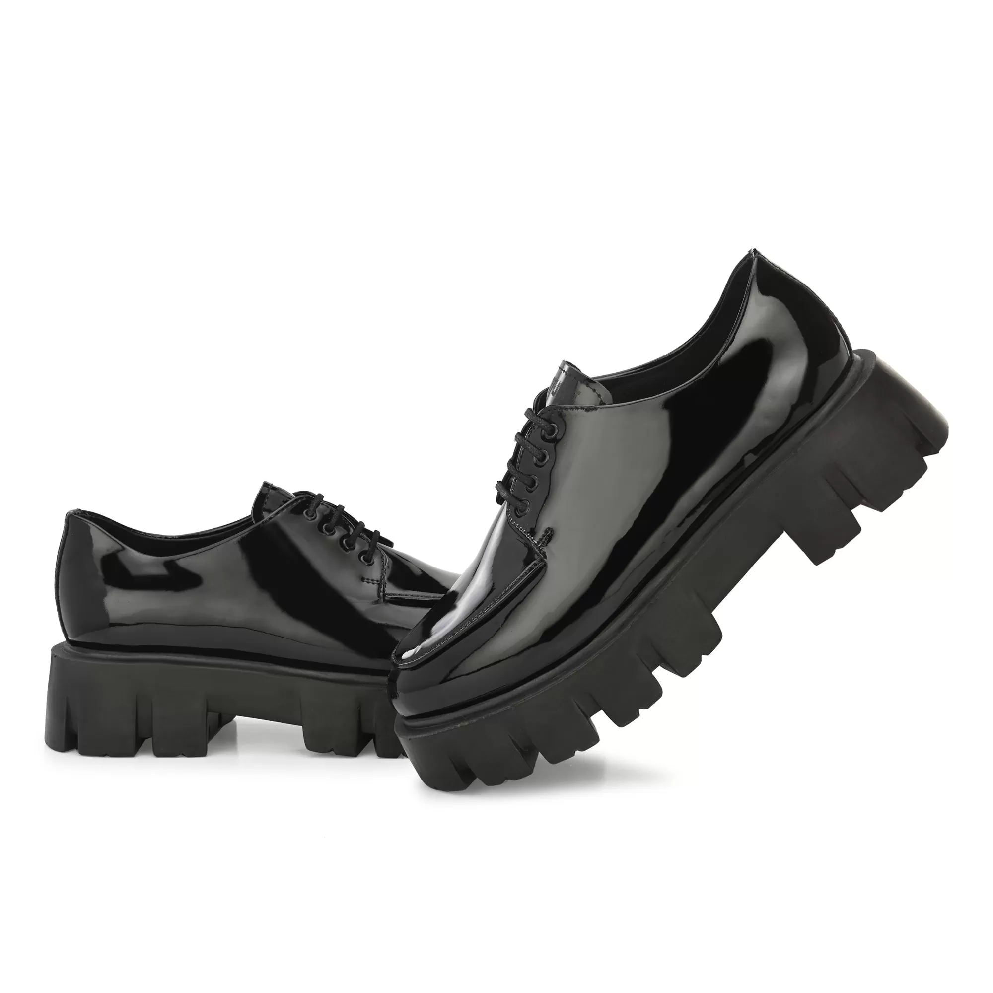 Attitudist Unisex Glossy Black High Heel Derby Shoes