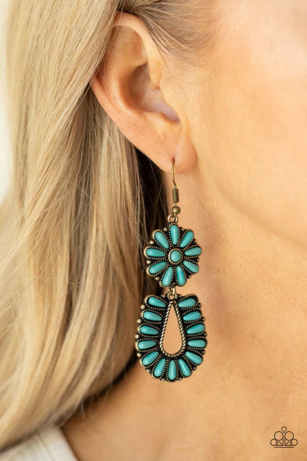 Badlands Eden Brass and Turquoise Blue Stone Earrings - Paparazzi Accessories