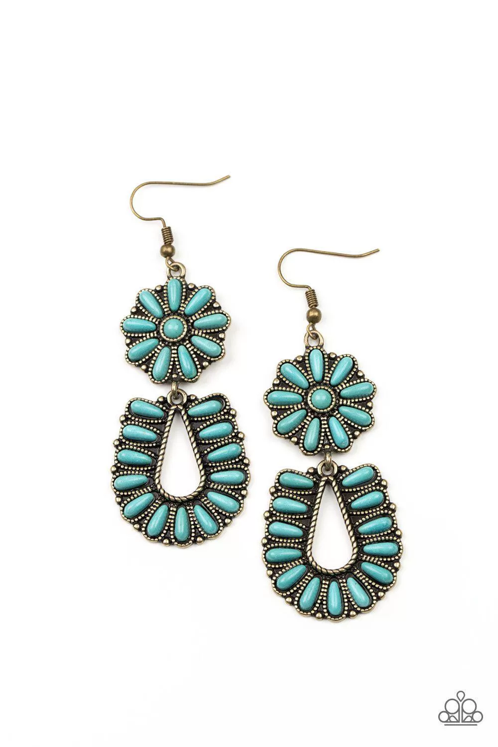 Badlands Eden Brass and Turquoise Blue Stone Earrings - Paparazzi Accessories