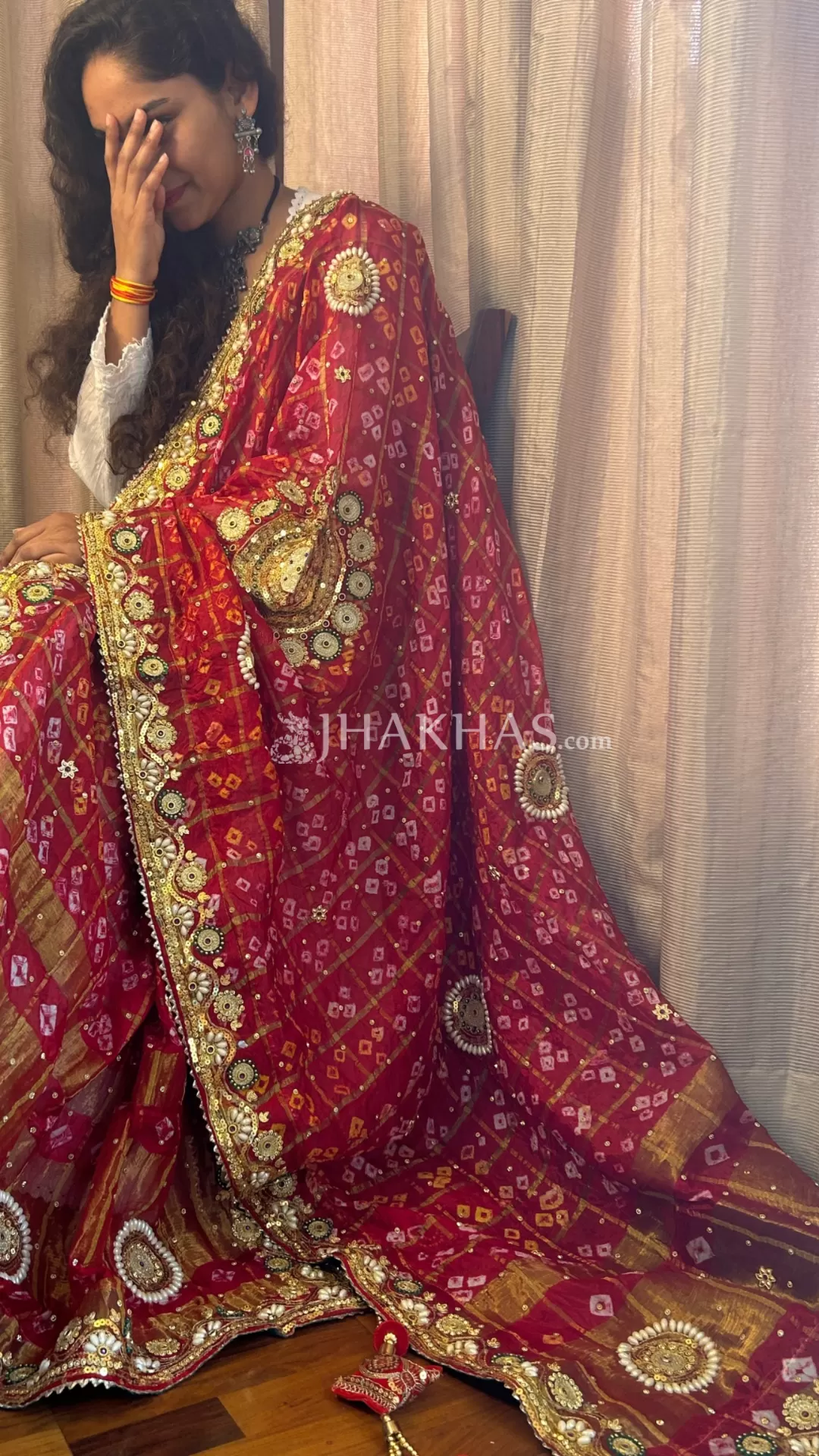 Bandhej Silk Red Marwadi Wedding Chunri