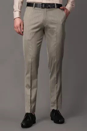 Beige Textured Stretch Trousers