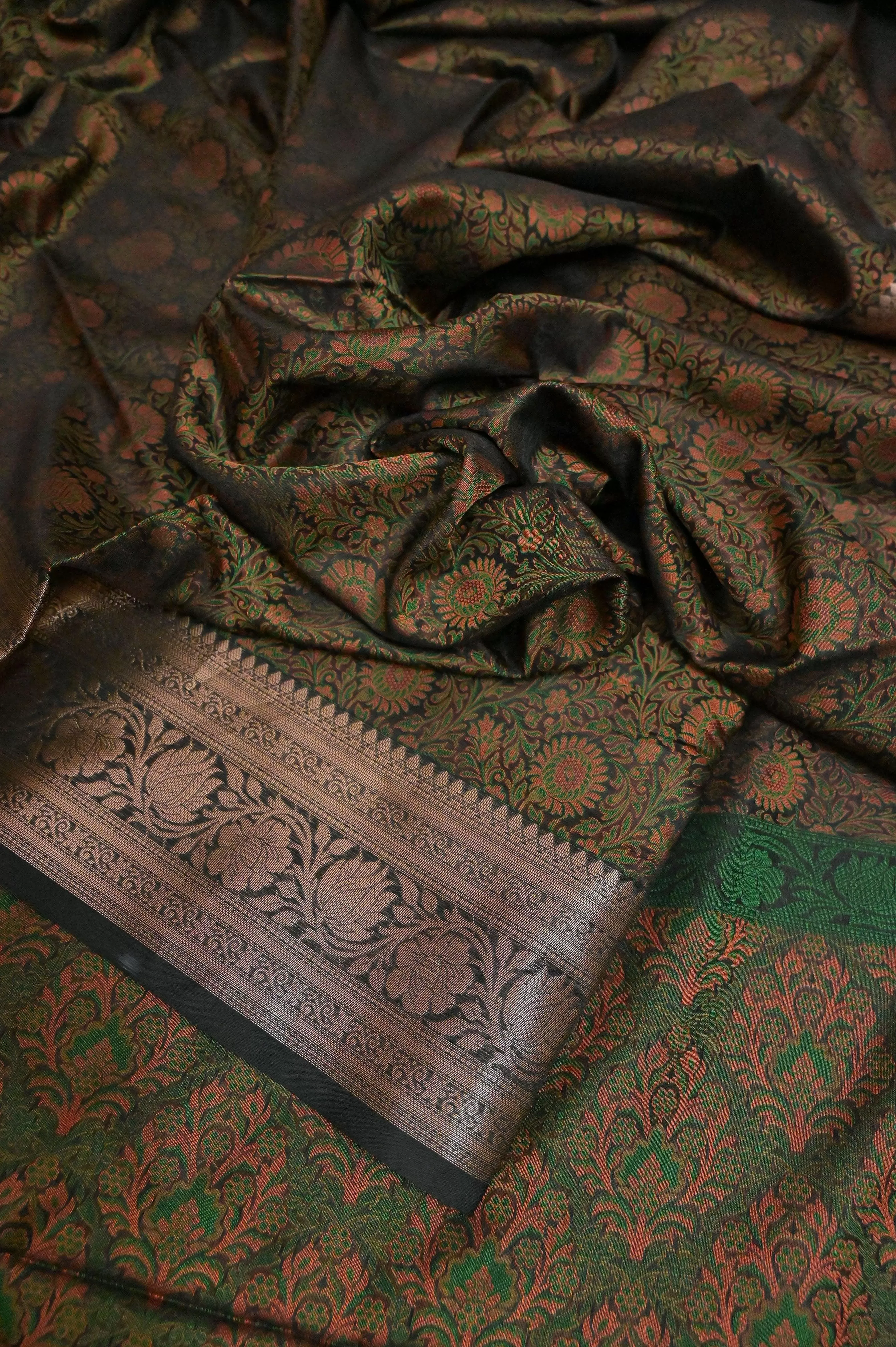 Black Color Tanchoi Banarasi with Zari Border