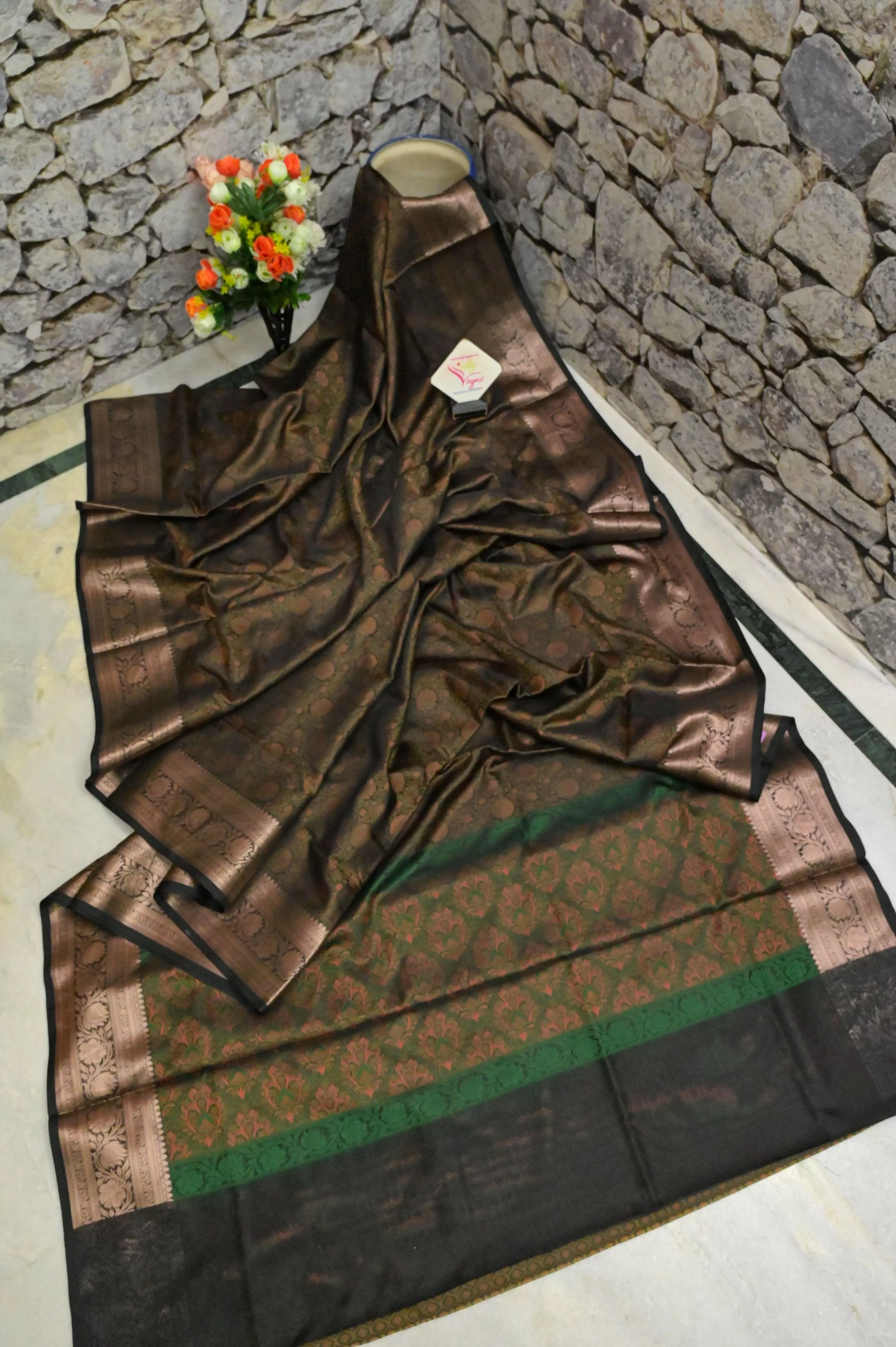 Black Color Tanchoi Banarasi with Zari Border