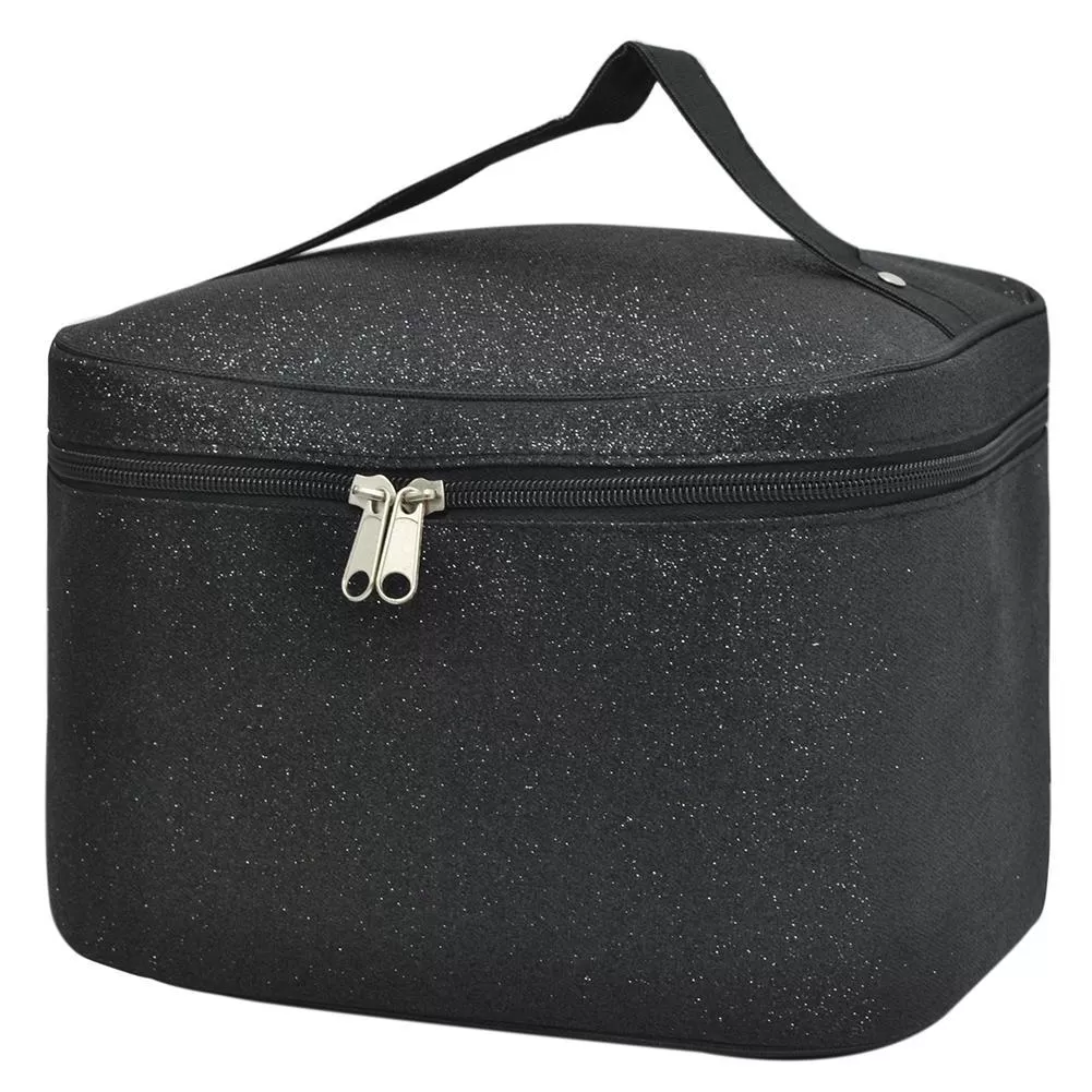 Black Glitter NGIL Large Top Handle Cosmetic Case