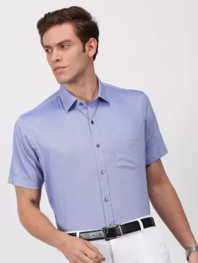 Blue Solid Short Sleeve Formal Shirt