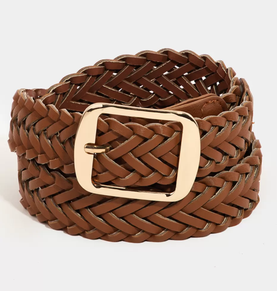 Bryce Woven Vegan Leather Belt in Brown