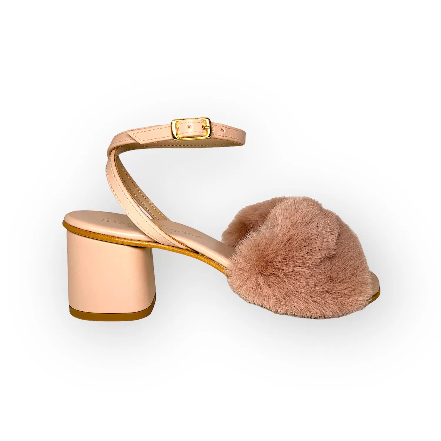 Camilla sandal in nude pink faux fur with crystals