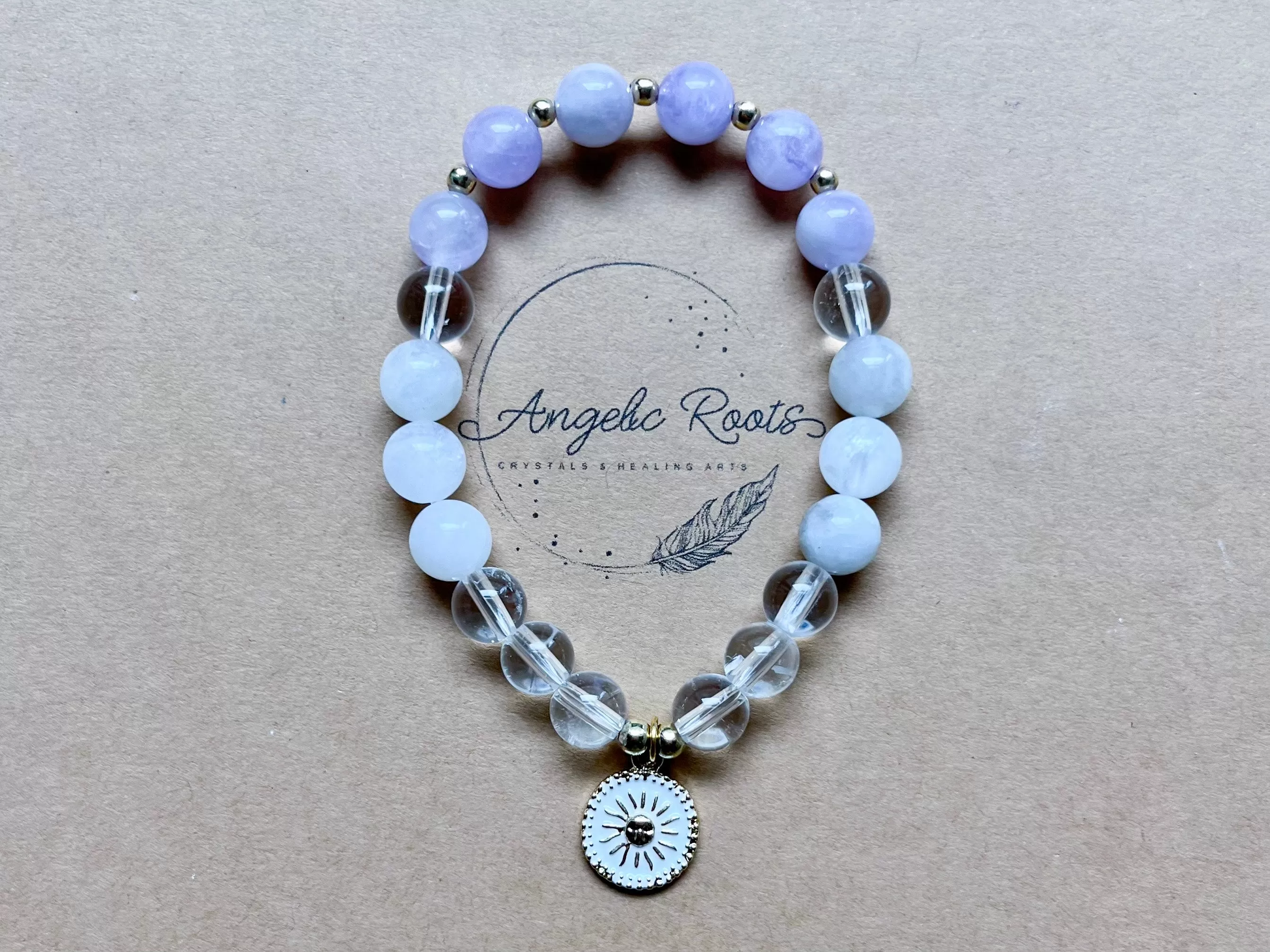 Cave Amethyst, Clear Quartz & Moonstone Sun Beaded Bracelet || Reiki Infused