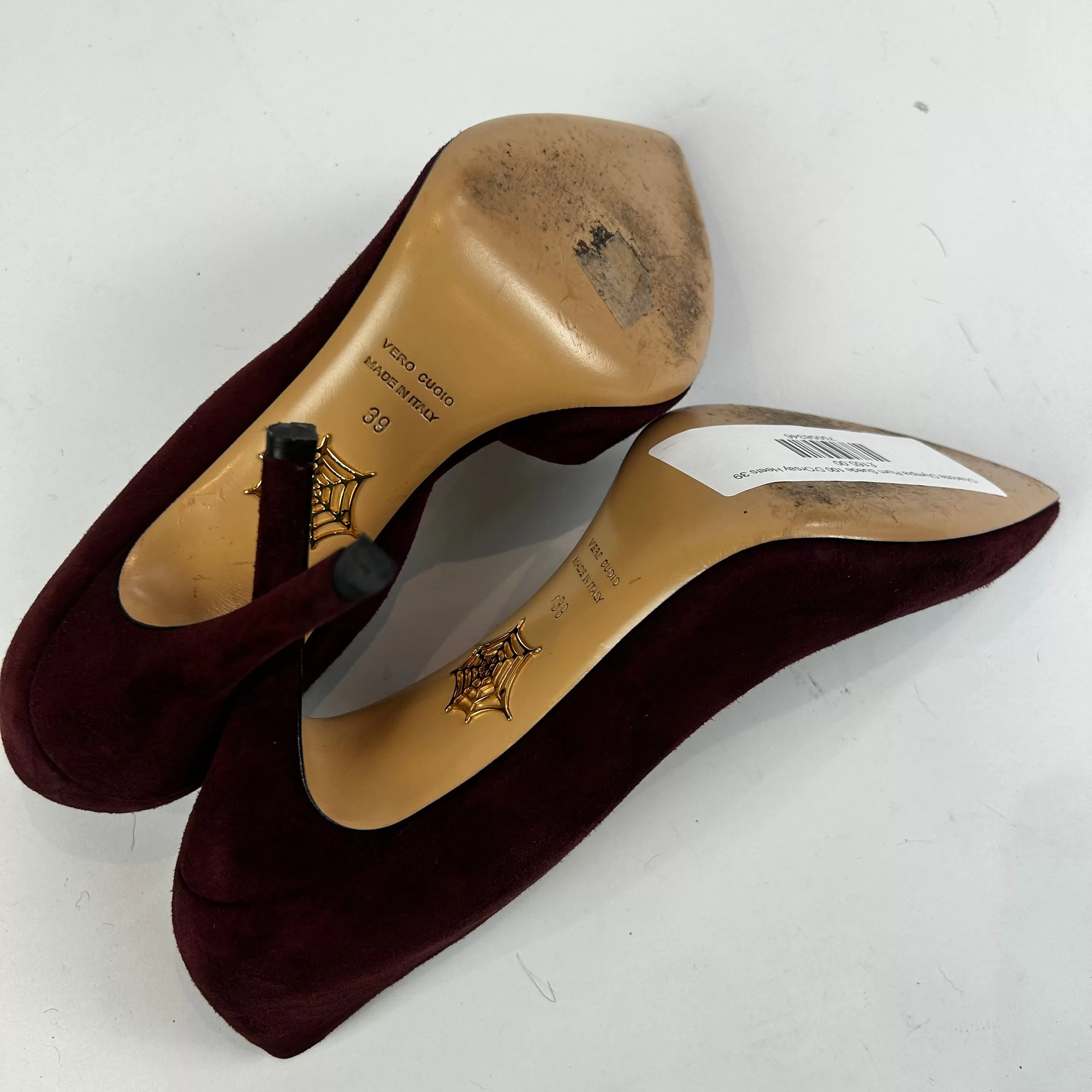 Charlotte Olympia Plum Suede 100 D'Orsay Heels 39