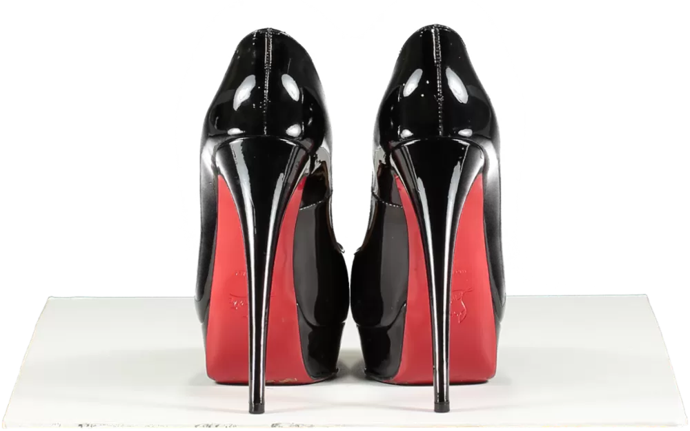 Christian Louboutin Black Patent Platform Peep Toe Heels UK 5 EU 38 👠