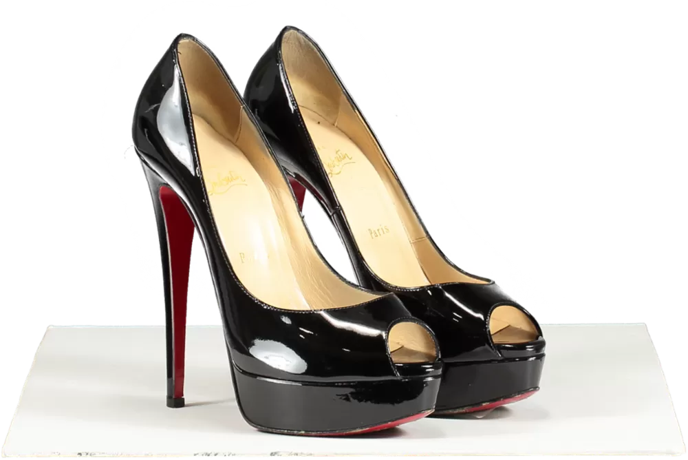 Christian Louboutin Black Patent Platform Peep Toe Heels UK 5 EU 38 👠