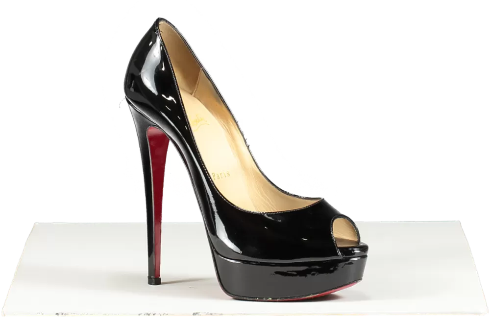 Christian Louboutin Black Patent Platform Peep Toe Heels UK 5 EU 38 👠