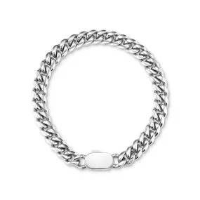 Chunky Flat Curb & Solid Clasp Bracelet - Silver