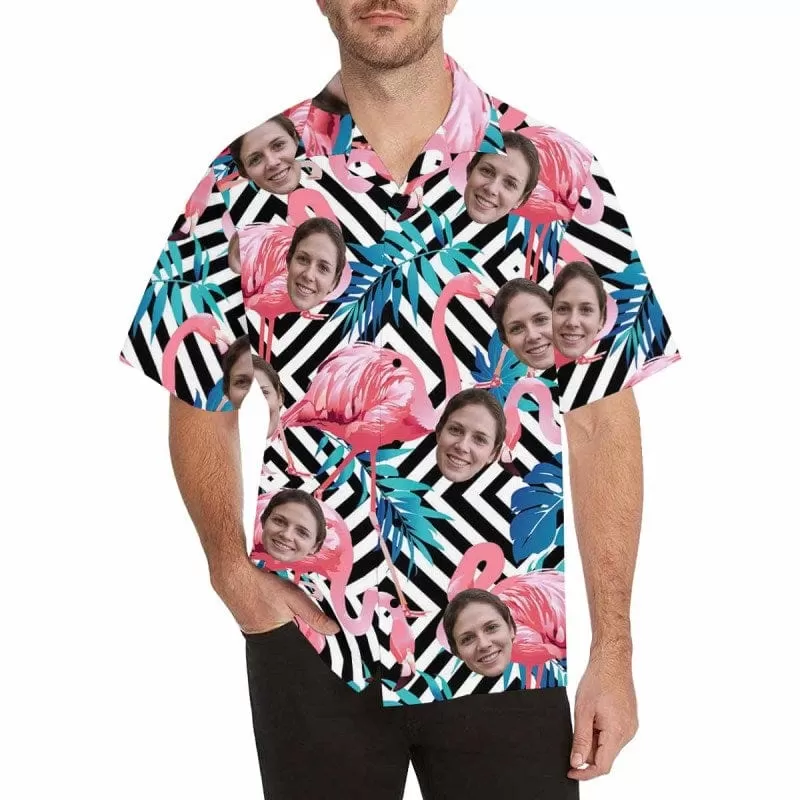 Custom Made Hawaiian Shirts with Faces Pink Flamingo Create Your Own Hawaiian Shirt Customizable Hawaiian Shirts for Him