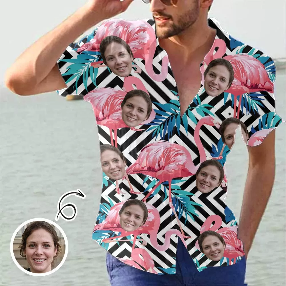 Custom Made Hawaiian Shirts with Faces Pink Flamingo Create Your Own Hawaiian Shirt Customizable Hawaiian Shirts for Him