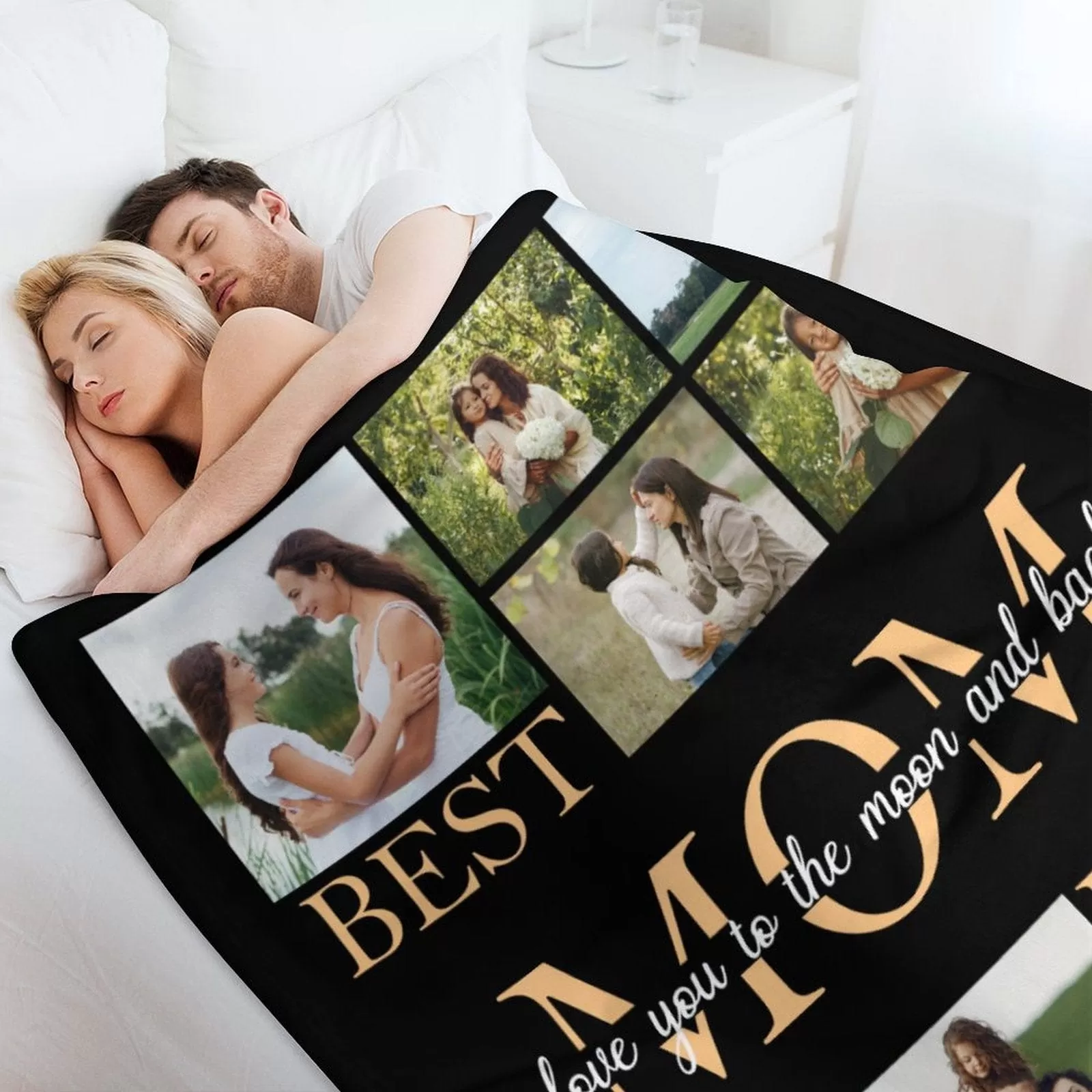 Custom Photo Best Mom Black Anti-pilling Flannel Blanket Personalized Mother's Day Blanket Gifts For Best Mom And Grandma