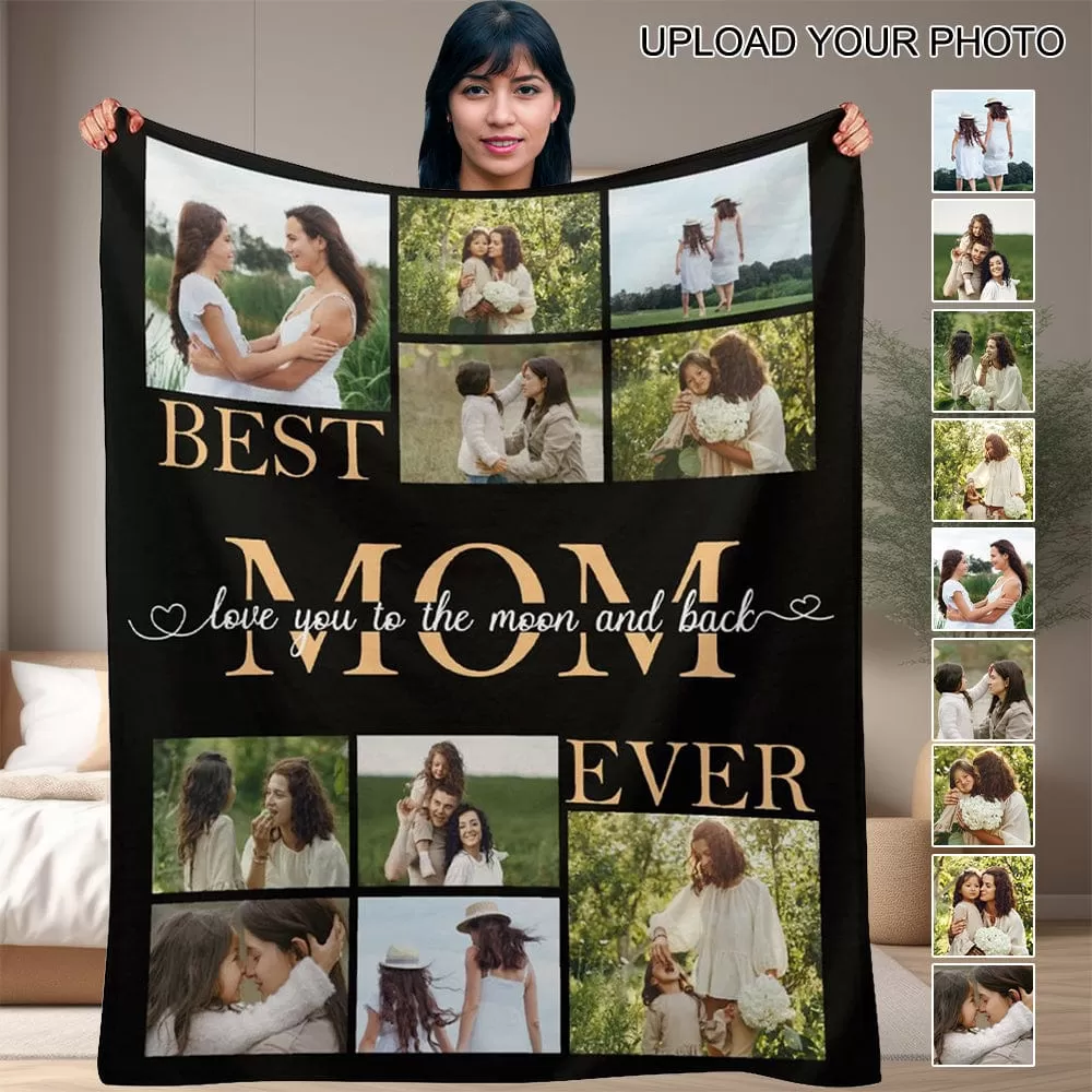 Custom Photo Best Mom Black Anti-pilling Flannel Blanket Personalized Mother's Day Blanket Gifts For Best Mom And Grandma