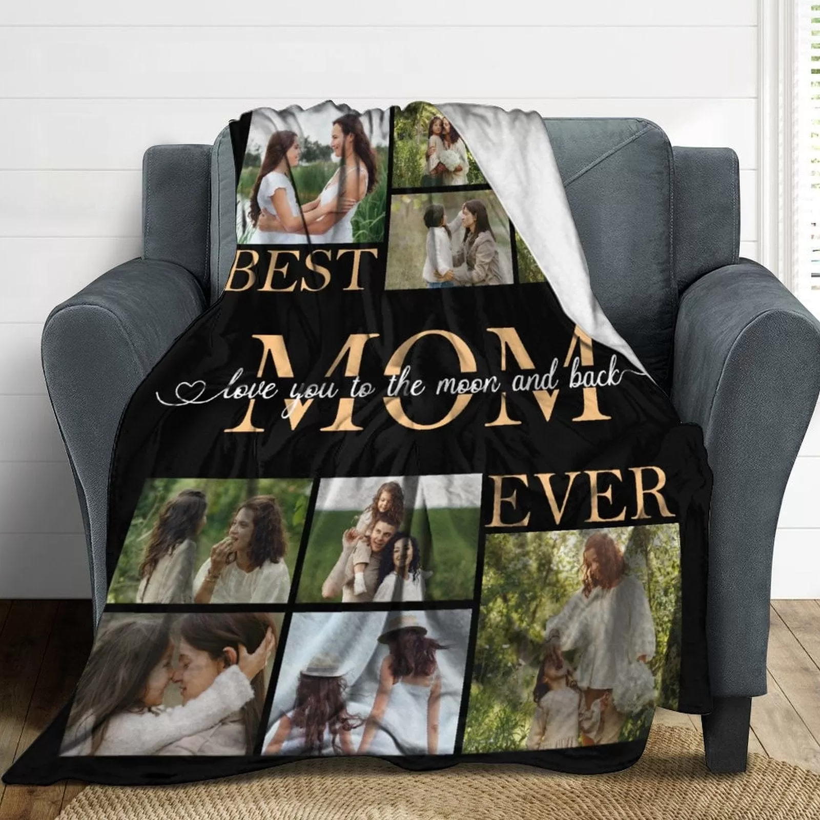 Custom Photo Best Mom Black Anti-pilling Flannel Blanket Personalized Mother's Day Blanket Gifts For Best Mom And Grandma