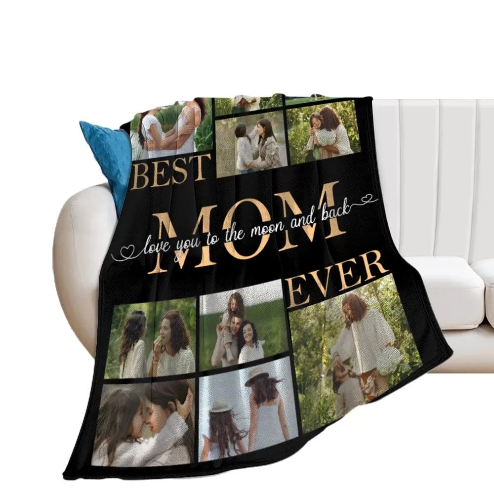 Custom Photo Best Mom Black Anti-pilling Flannel Blanket Personalized Mother's Day Blanket Gifts For Best Mom And Grandma