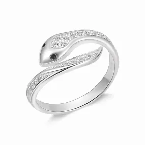 CZ Swirling Snake Ring Sterling Silver Adjustable