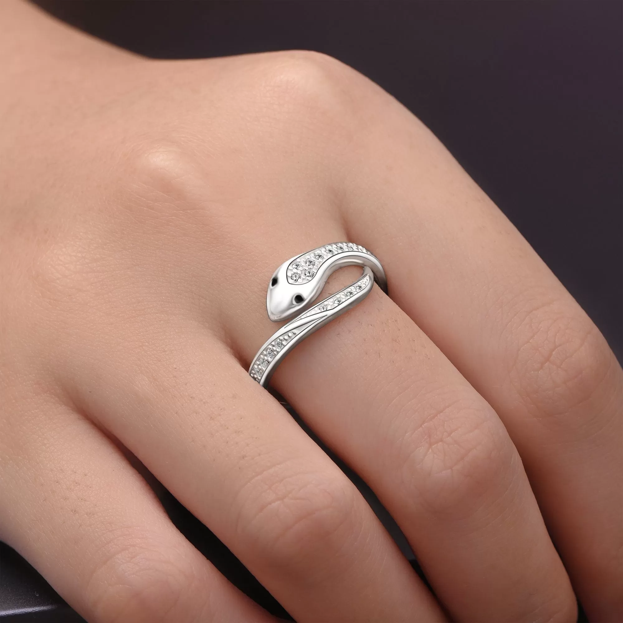 CZ Swirling Snake Ring Sterling Silver Adjustable