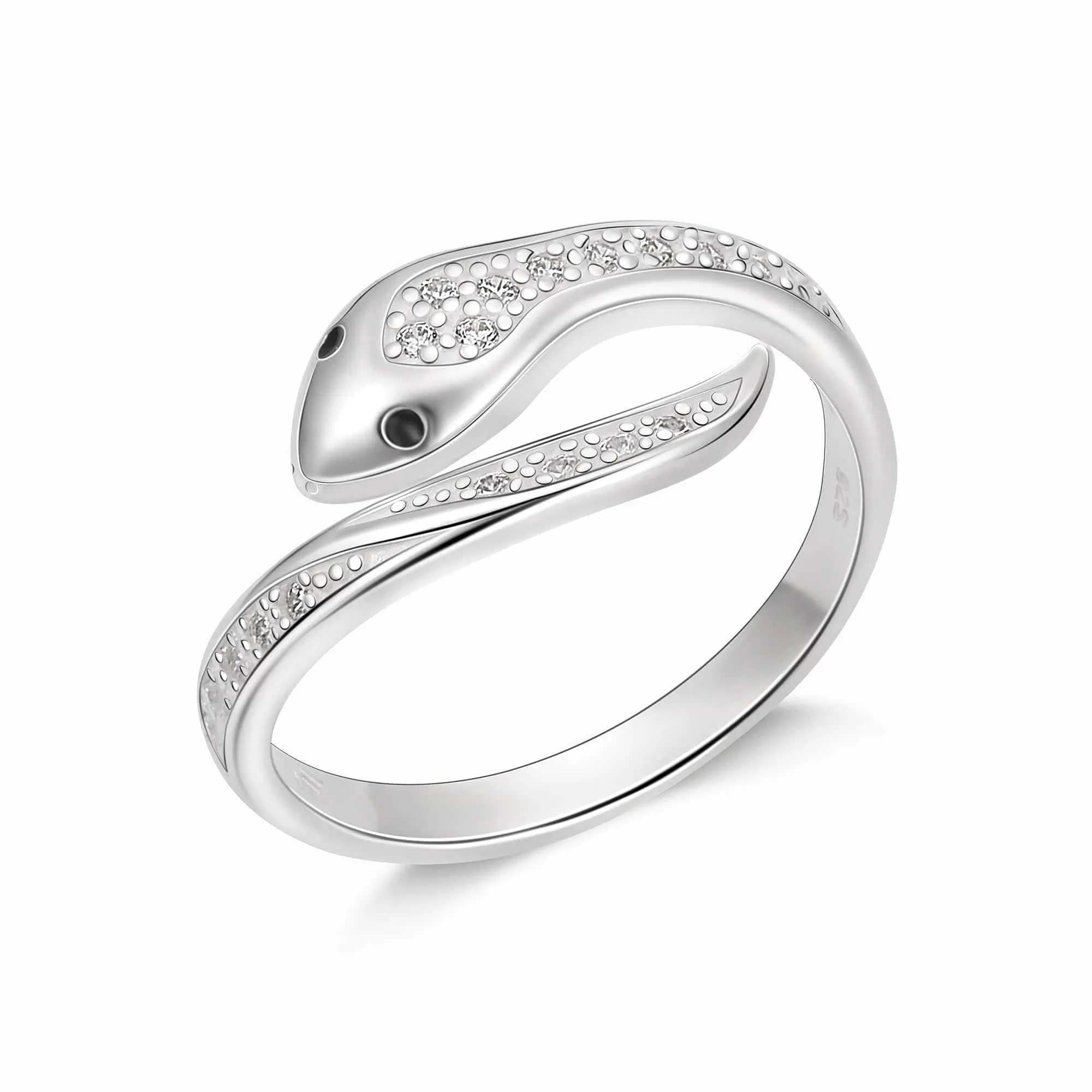 CZ Swirling Snake Ring Sterling Silver Adjustable