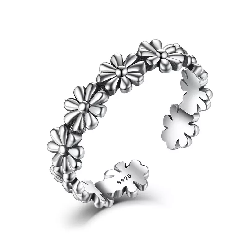 Daisy Meadow Cuff Ring Sterling Silver