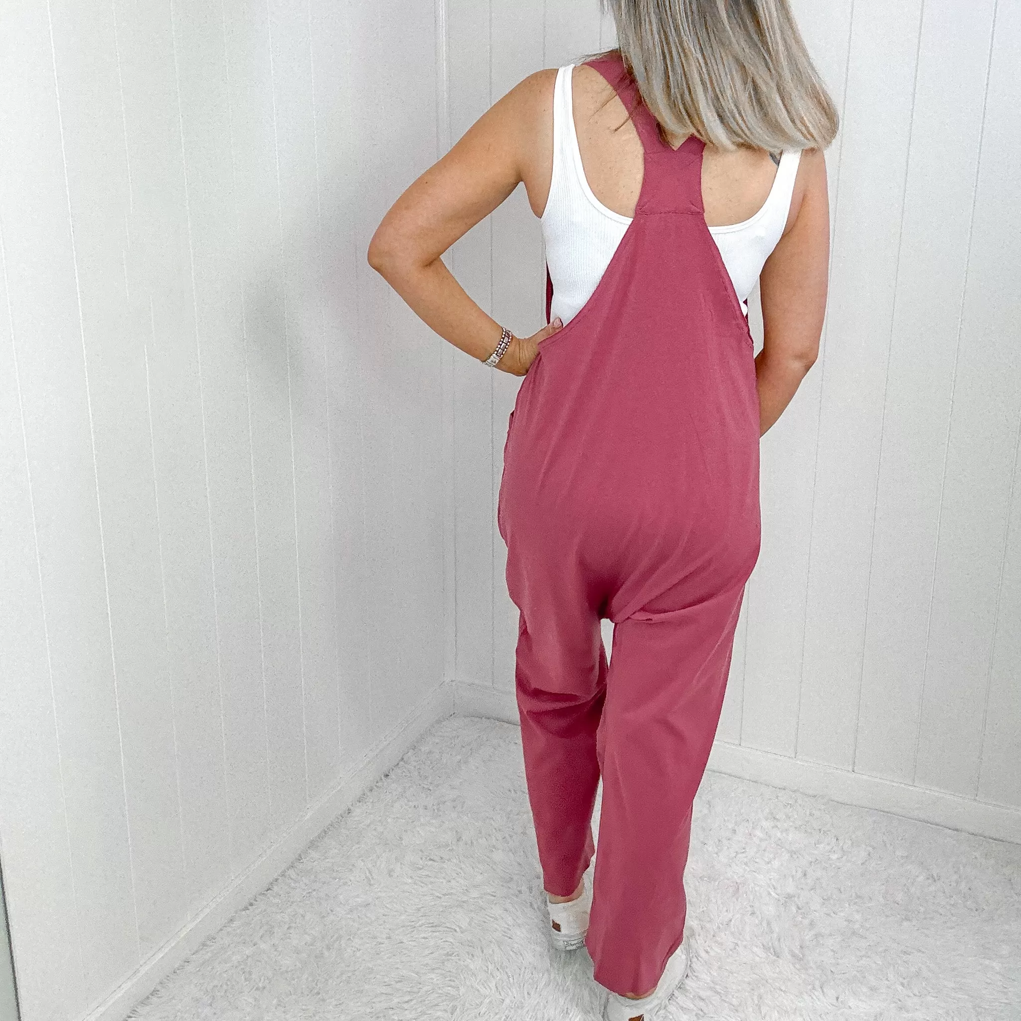 Dark Rose Plunge Sleeveless Jumpsuit with Pockets