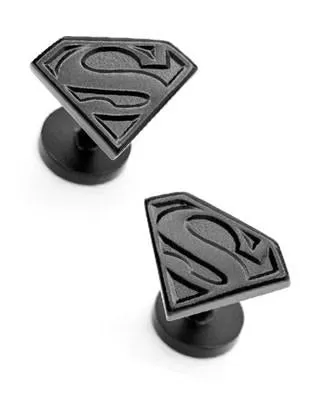 DC Comics Satin Black Superman Shield Cufflinks - DC Comics Logo Bottom